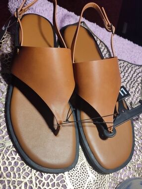 Tan  Toe-Loop Slingback Sandals